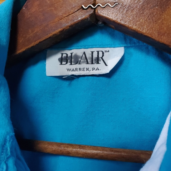 Vintage Blair Camp Shirt Blue White Atomic Applique Floral Medium - Picture 5 of 9